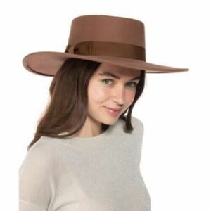 Nine West Wool Felt Telescope Floppy Fedora Hat Brown Rtl $98